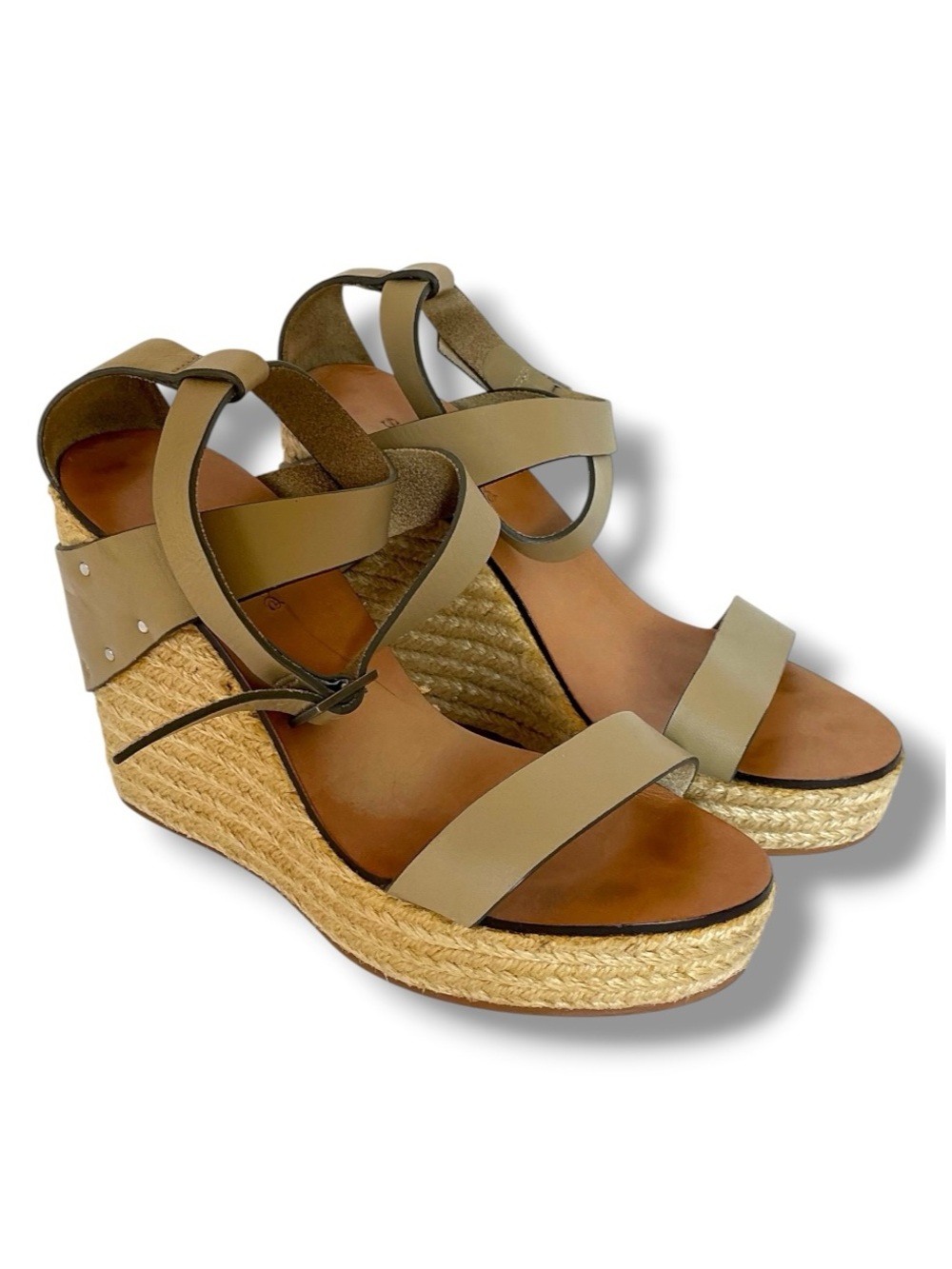 See by Chloe Leather Wedge Espadrille Sandals in Taupe EU Size 38.5/US 8